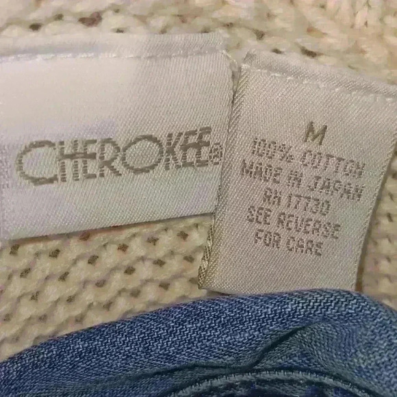 Women's Cherokee 100% Cotton Chunky Collared Ivory Sweater Cardigan Pockets - Picture 7 of 9